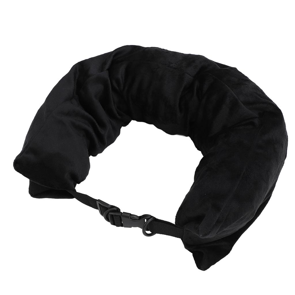 Cestovní krční polštář plnitelný s nastavitelným popruhem U tvar Měkký Sbalitelný Plnitelný Cestovní polštář Úložný vak Černý