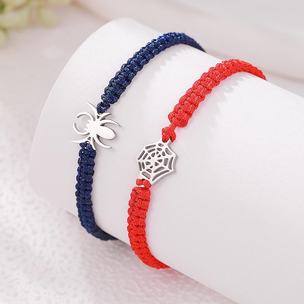 Bracciale Ragno in Acciaio Inossidabile: Braccialetto dell'amicizia intrecciato di Halloween Bianco e Nero