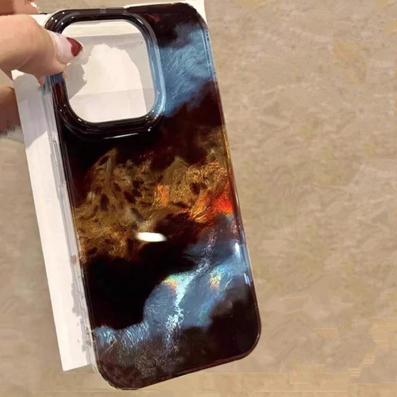 

Чехол для телефона с вихревым узором, сине-коричнево-черный, с эффектом сращивания, для iPhone 11 12 13 14 15 16 Pro Max, ударопрочная жесткая задняя крышка, fundas For iPhone 15 Pro