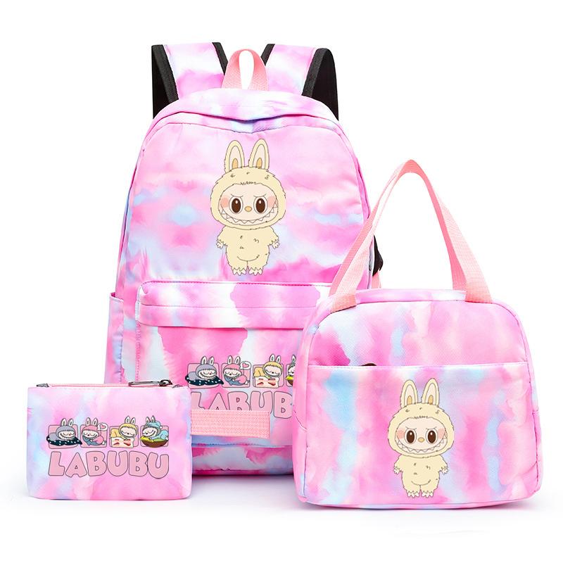 3Pcs/set  Printed Backpack with Lunch Bag Pencil Case Boy Girl Knapsack Teenage Student Large Capacity Colorful Bookbag