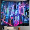 Cyberpunk gobelin psychodeliczna fantazja przyszłe miasto cyberprzestrzeni wiszące tkaniny ścienne Neon dobre wibracje tylko planeta góry plakat