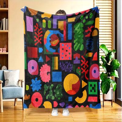 1pc Abstract Geometric Patterned Flannel Blanket, Featuring High-Definition Digital Printing, Suitable for All Seasons, Can Be Used As a Sofa Throw, M