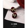 Autumn and Winter Ankola Red Flocked Bow Earrings, Sweet and Delicate Versatile Temperament, Advanced Silver Needle Earrings