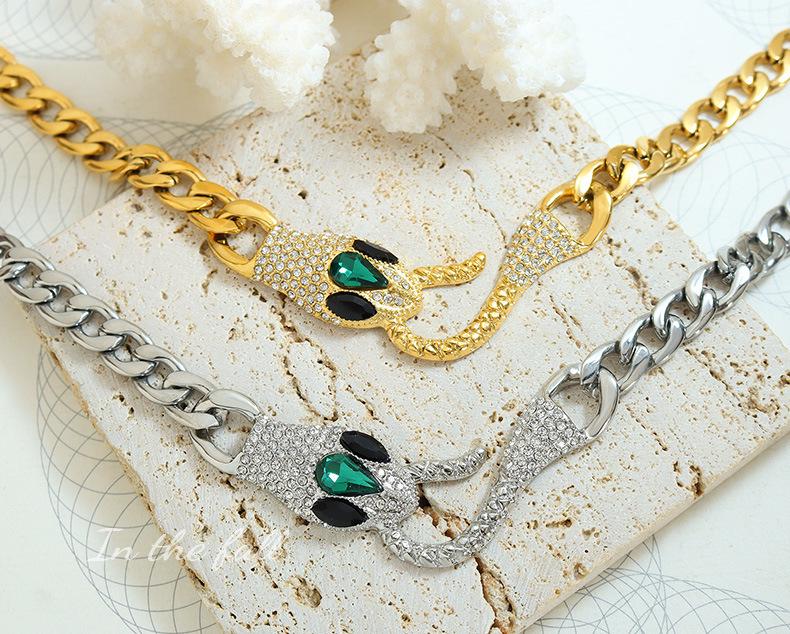 Colorfast High Street Hip Hop Style Zircon Snake Head Necklace