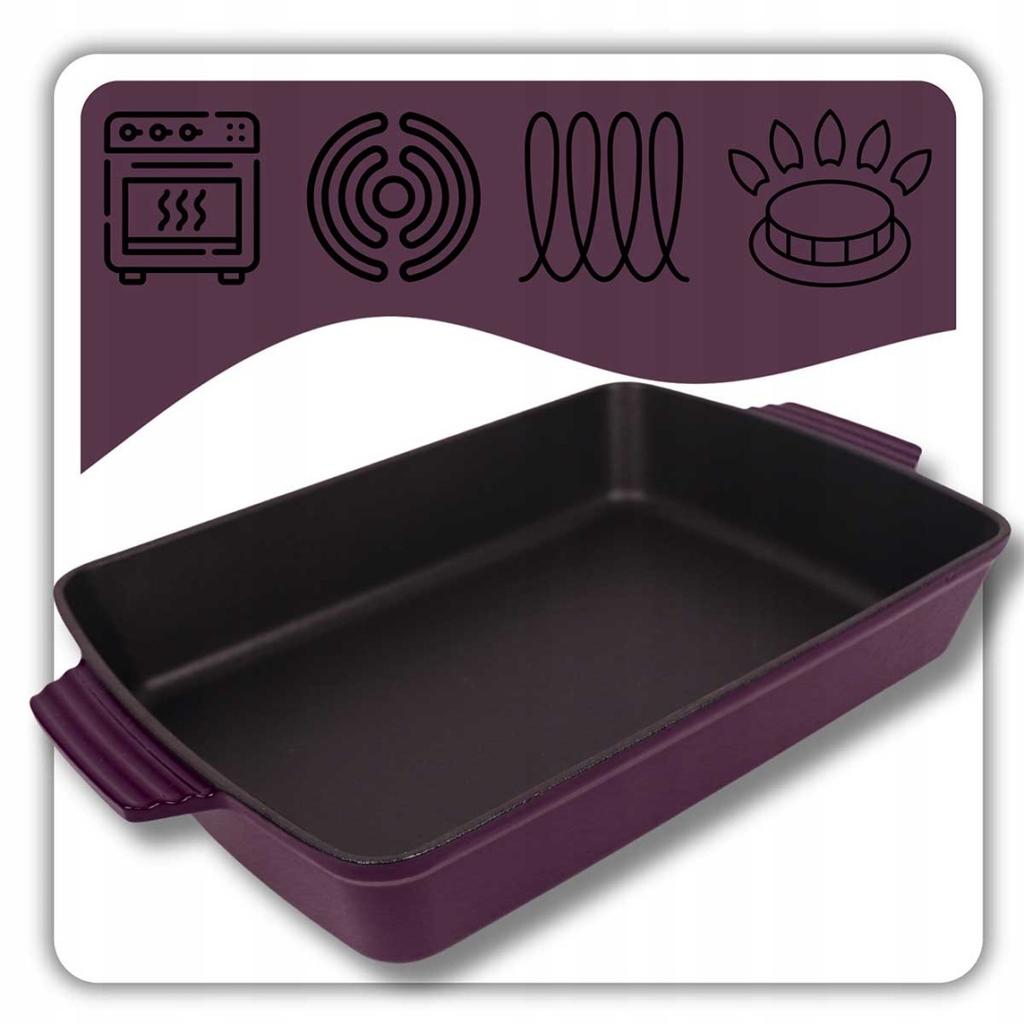 ENAMELED CAST IRON ROASTING PAN 32 x 23.5 cm HAGE EGGPLANT