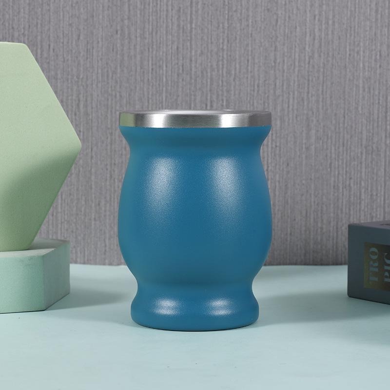 Argentinian Gourd-Shaped 8oz Mate Cup - Stainless Steel, Insulated, Portable for Outdoor Travel. 8oz темно-синий