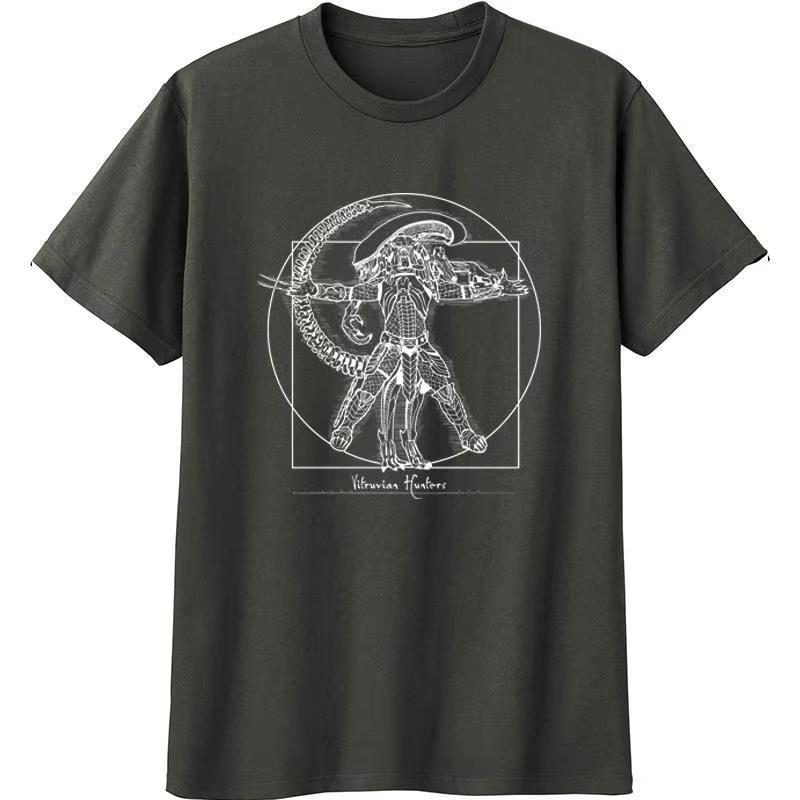 

2025 Новый Хищник Чужой Эскиз Да Винчи Нарисованный от руки Научная фантастика Прометей Хлопковый принт Мужской Женский Одинаковый Y2k S