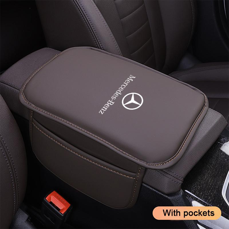 

Кожаная накладка на подлокотник автомобиля, защитная подушка-чехол для Mercedes Benz E S Class AMG E200 W210 W203 W124 W204 W211 W123 Brown-With Pockets
