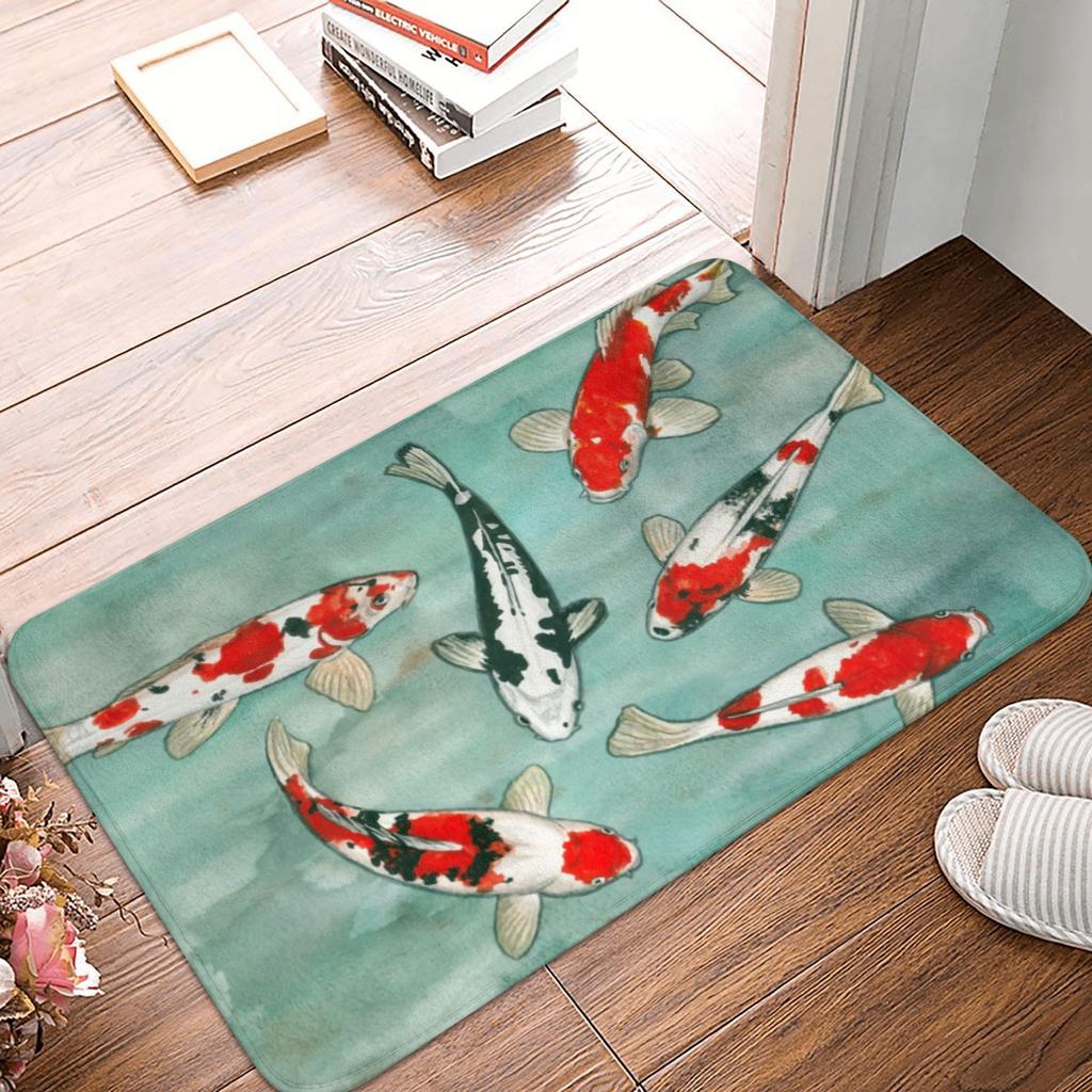 Koi Fish Sakura Blossom In Turquoise Doormat Mat Anti-Slip Cherry Flower Floral Kitchen Bath Garage Rug Carpet 40*60cm