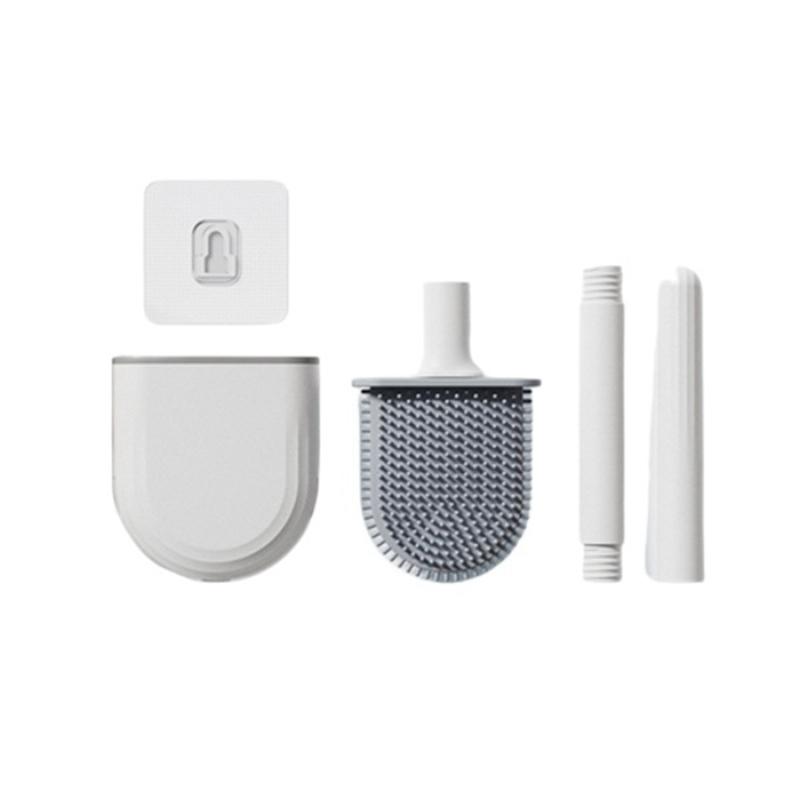 Bathroom Silicone Toilet Brush Holder Ventilation Slot Base Non-slip Plastic Handle Bendable Cleaning Corner Brush