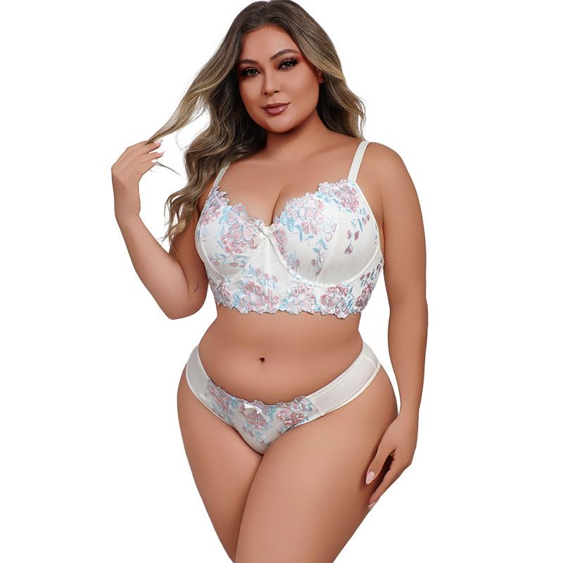 

Сексуальный женский комплект нижнего белья большого размера из белого кружева, состоящий из бюстгальтера на косточках с подтяжками и трусиков, двухпредметный комплект XXXXL белый