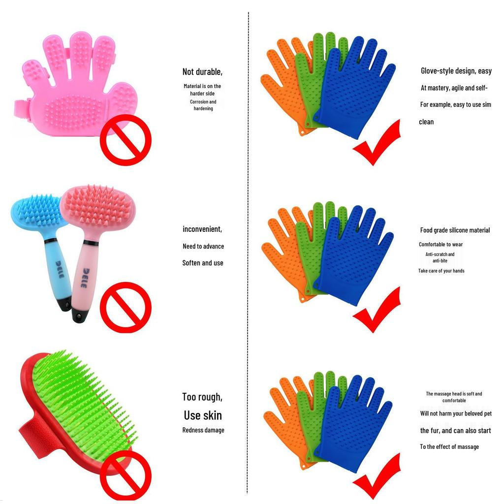 Pet Grooming Silicone Bath Glove: Cat & Dog Fur Removal, Scratching, Cleaning Brush.