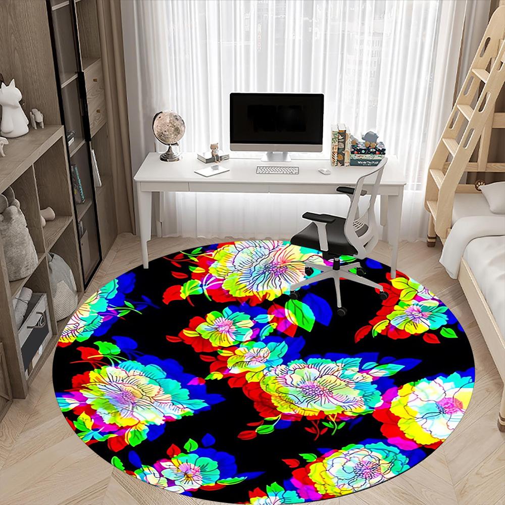 1pc Floral Pattern Carpet, Round Non Slip Durable Large Size Office Carpet, Suitable for Office