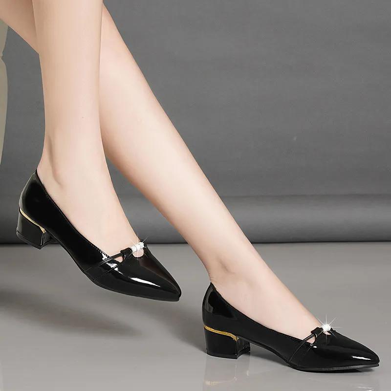 Real Soft Leather Single Shoes Women Spring and Autumn Mesh Breathable Thick Heel Small Leather Shoes British Style Shallow Mouth Work Shoes
