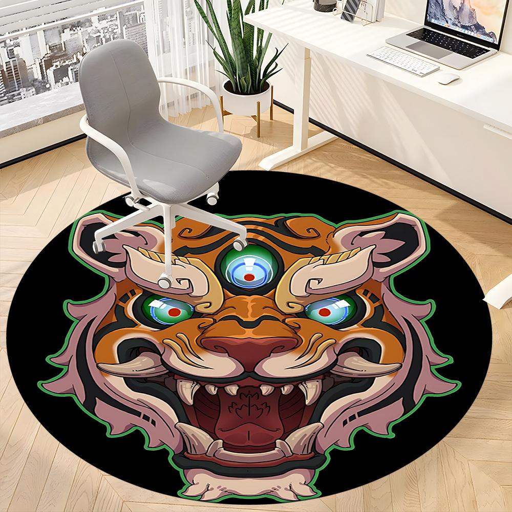 1PC Tiger Head Office Round Rug, Non slip, Soft and Durable Office Rug for Interior Decoration, Perfect for Office