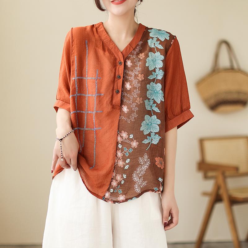 

DIMANAF 2023 Женская блузка больших размеров льняная сращенная футболка свободные повседневные топы шифоновые летние футболки с коротким рукавом винтажная повседневная рубашка с модным принтом