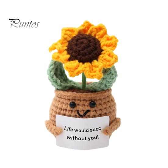Pot De Fleur En Crochet Inspirant - Message Positif - Environ 13 Cm - Décoration De Bureau Ou Cadeau De Motivation