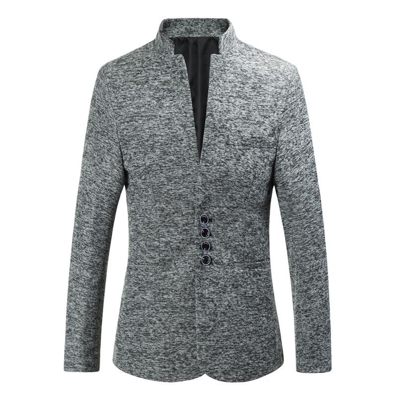 Herren Schlanke Passform Stehkragen Mehrknöpfig Lässiger Blazer Anzugjacke