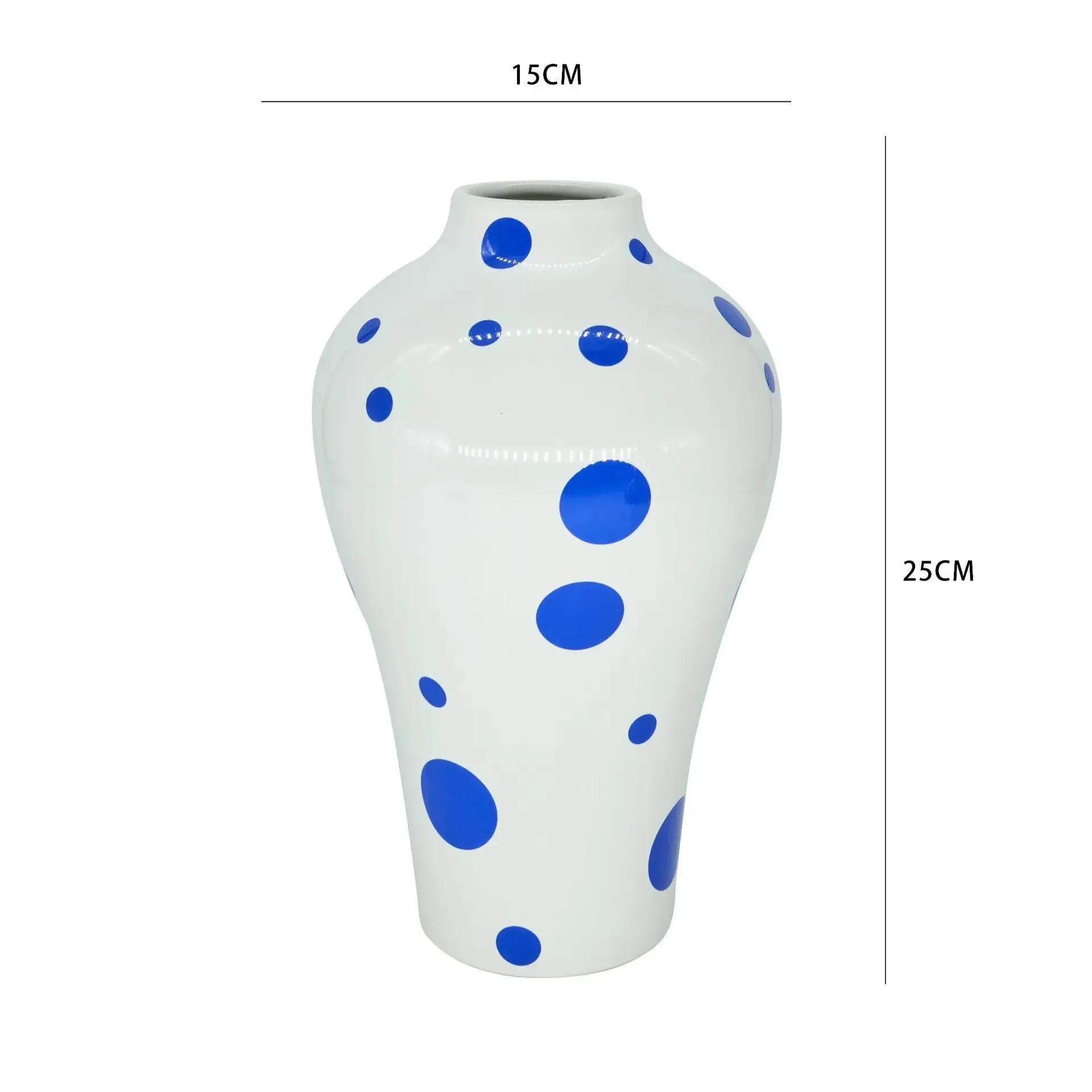 

Blue Geometric Pattern Ceramic Vase Circular Flower Arrangement Accessories Handicrafts Home Decoration Vases Home Decor Vases
