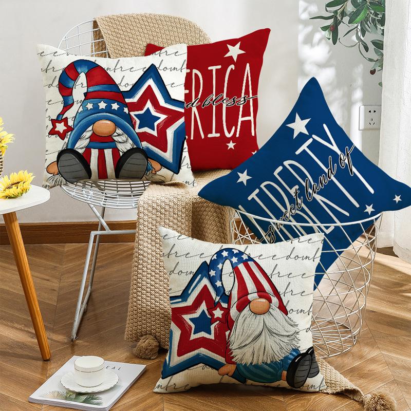 Independence Day Letter Printed Cushion Cover Memorial Memorial Pillow Linen Sofa Office Cushion Cover