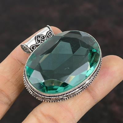Fazetovaný zelený ametystový prívesok 925 mincový striebro prívesok drahokam Vintage prívesok Ručne vyrábané šperky Boho Jedinečný dizajnový prívesok Darček pre ňu