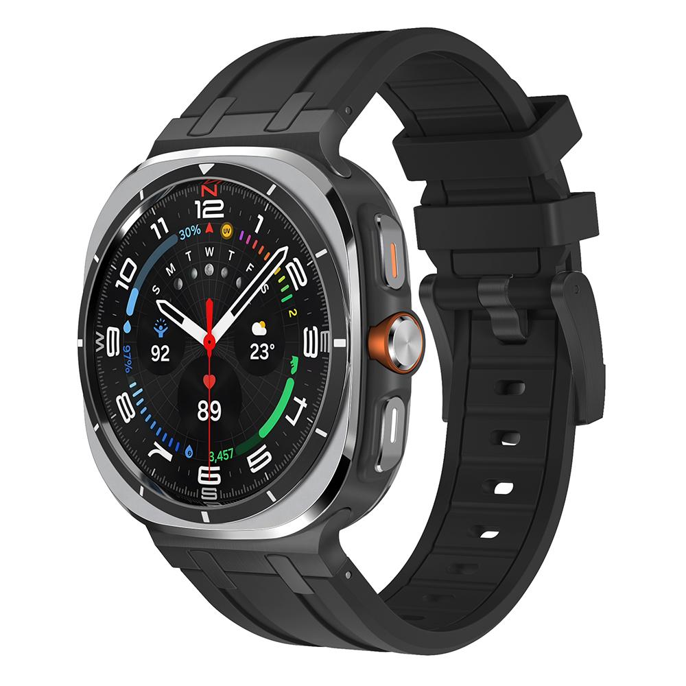 For Samsung Galaxy Watch Ultra 47mm Silicone Watch Band Adjustable Strap with Black Buckle