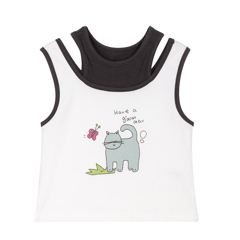 LUSON Little O Baby Girls' Fake Two-Piece Sleeveless Vest Top