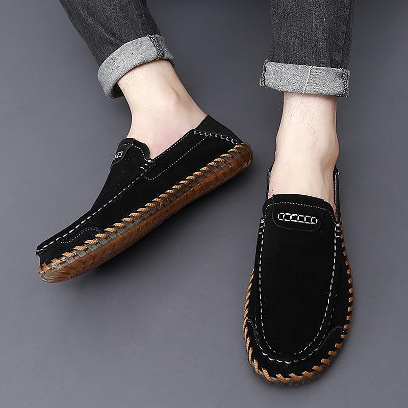 Frühling Lederoberfläche Ein-Pedal Lazy Schuhe Herren Echtleder Handgefertigte Lederschuhe Herren Leichtgewicht Herren Slipper Driving Doudou Schuhe