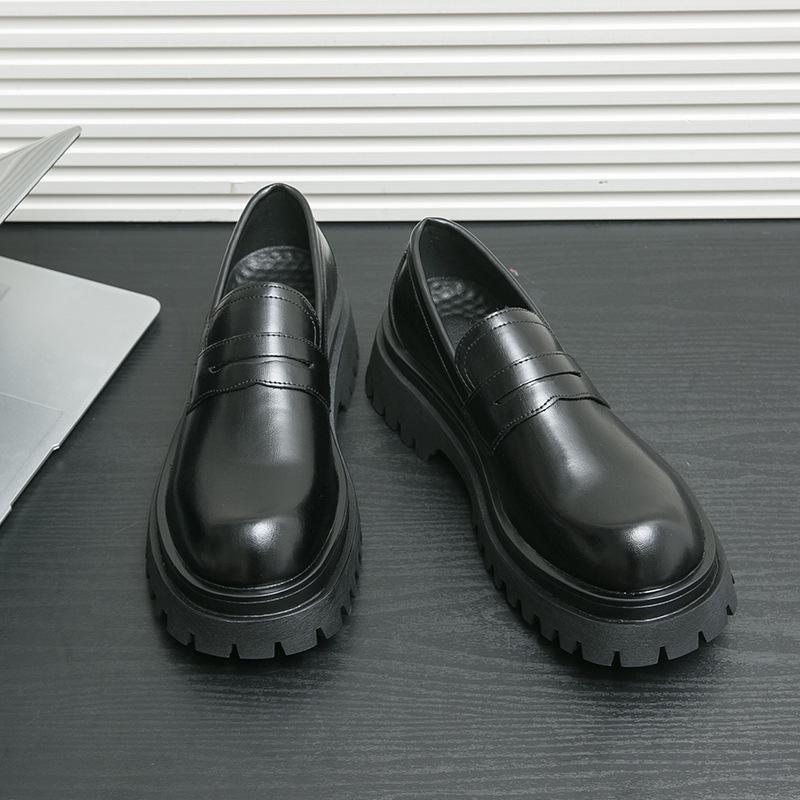 Spring Men's British Thick-Soled Leather Loafers: Trendy Casual Slip-On Shoes