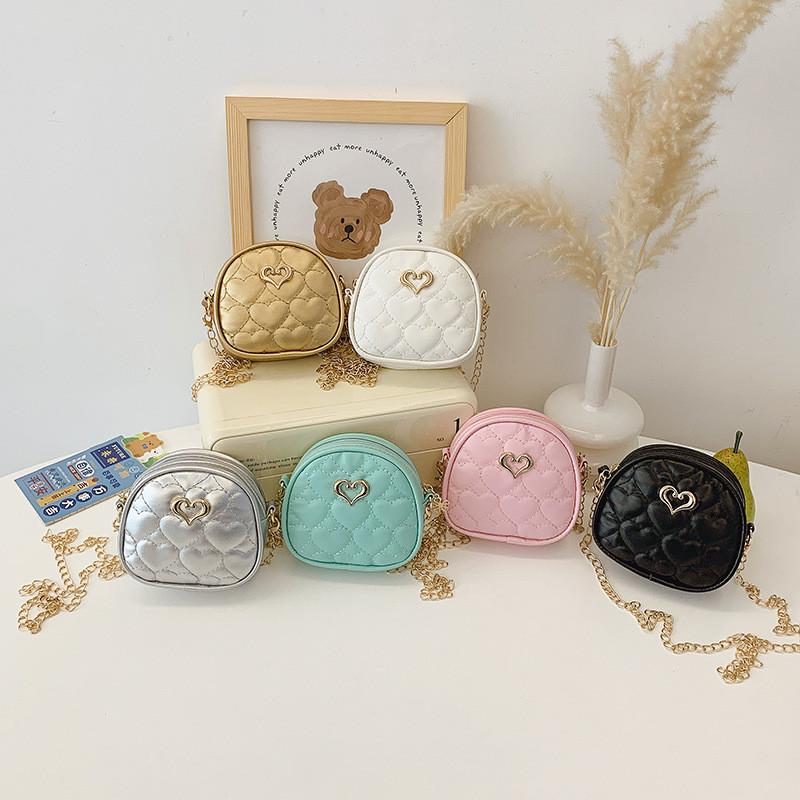 Childrens Mini Pu Chain Bag With Love Heart Decoration For Daily Use
