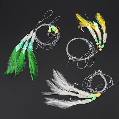3 Packs Glow In Dark Multi-Color Chicken Feather Fishing Lure Fish Head Hooks Freshwater Saltwater Trout High Visibility Attractor
