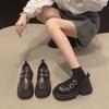Mocassini con Plateau in Pelle da Donna con Doppia Fibbia e Tacco Chunky, Punta Tonda, Scarpe Casual
