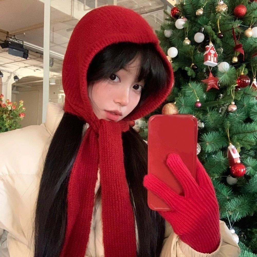 Windproof Knitted Hooded Hat Winter Neck Collar Scarf Cap Korean Balaclavas Cap  Men Women