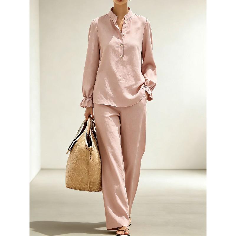 TIFICY Women's Fashion Casual Spring Autumn Solid Color Print Long Sleeve Stand-Neck Trousers Pants Suits