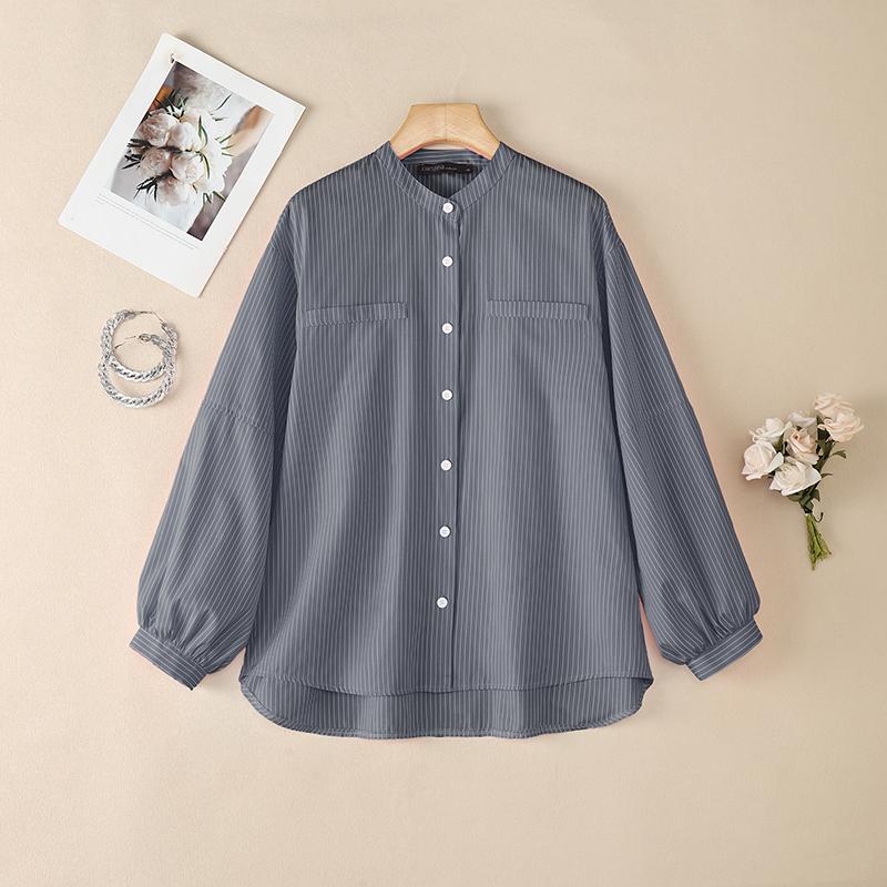 ZANZEA Women Casual Round Neck Long Sleeve Stripe Blouse