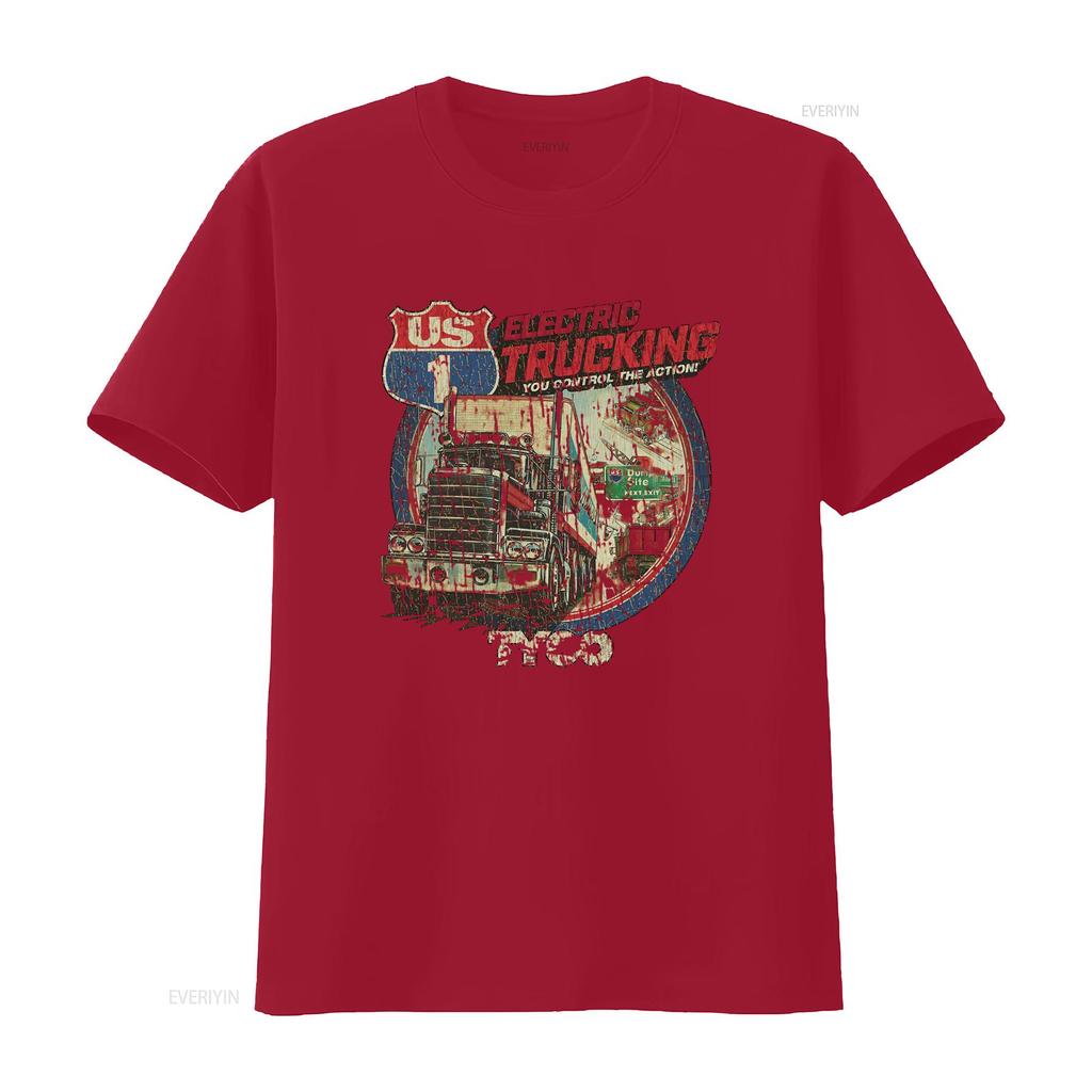 US 1 Electric Trucking 1981 Vintage Mens T Shirt Retro Truck Design Action Theme Durable Fabric vintage Washed Comfortable