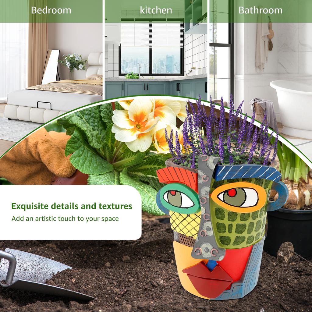 Abstract Face Resin Flower Pot Colorful Artistic Planter with Handle Portable Home Decor Plant Container Funny Face Flower Pot