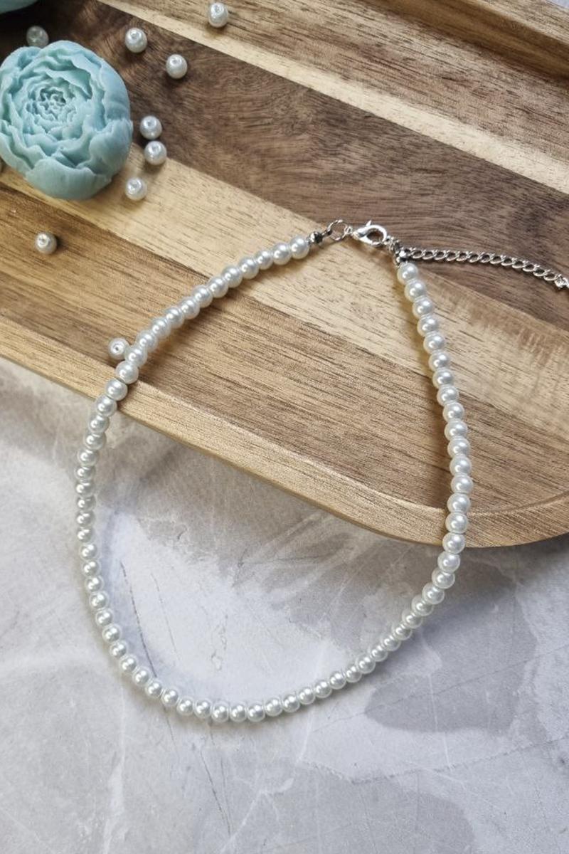 

White Pearl Choker Necklace – Faux Pearl Beaded Collar, Elegant Imitation Pearls Jewelry one size білий