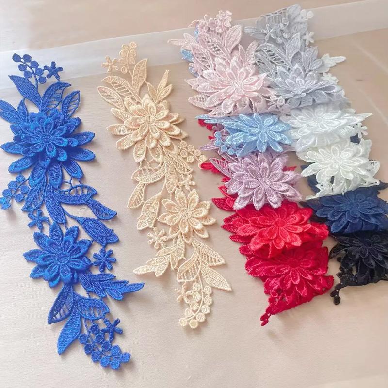 1 Paar Geborduurde Applicaties 3D Bloem Applicatie Voor Kleding Tas Kant Bloem DIY Hol Prachtige Badges Accessoires 23X8cm