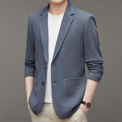 Autumn Men's New Knitted Waffle Casual Small Suit Jacket Men