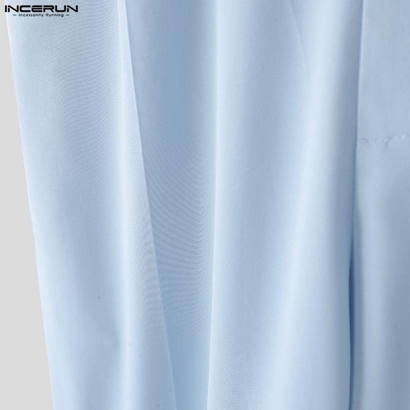 INCERUN Oversized Men Sets Tie Up Long Sleeve Shirts Long Pants Casual Two Pieces Outfits