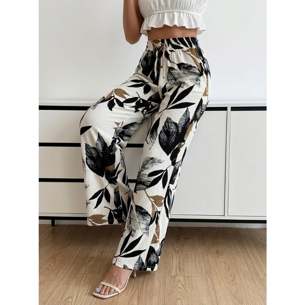 Ladies Bohemian Floral Print Wide Leg Pants