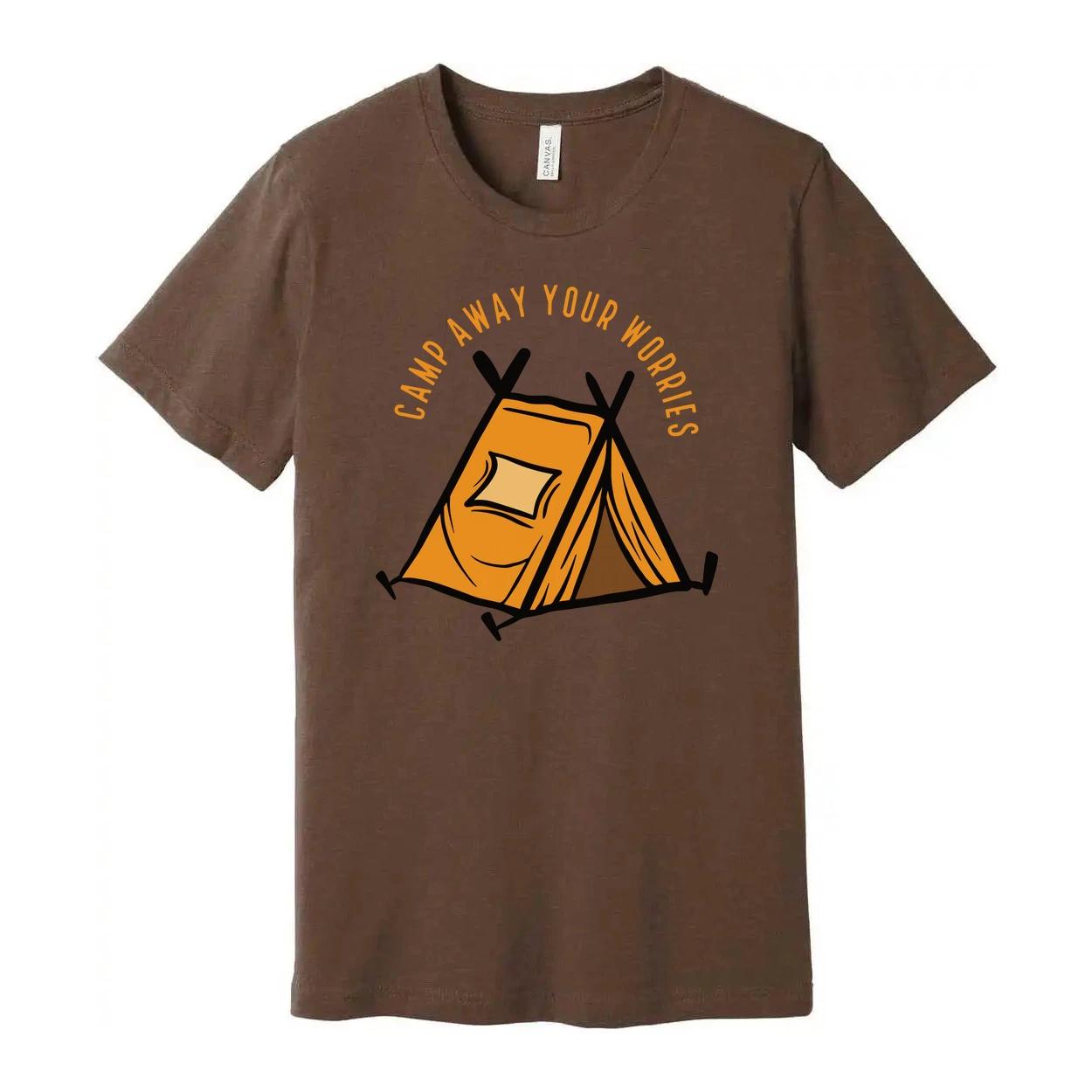 

Unisex Outdoor Camping T Shirt With Tent Illustration And Camp Away Your Worries 2XL