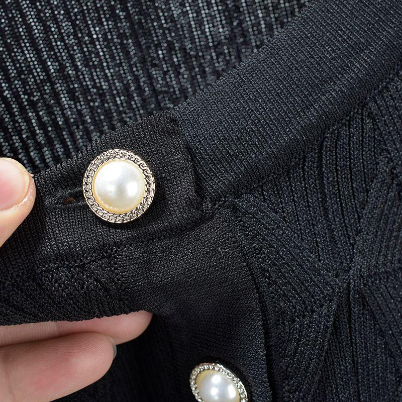 High Quality Recommend Spring and Autumn Round Neck Classic Style Pearl Buckle Drape Knit Lines Long Sleeves Short Cardigan Coat Women