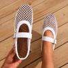 Round Headed Mesh Hollowed Out Single Button Shoes for Women, Comfortable Flat Shoes, Fishing Net Shoes