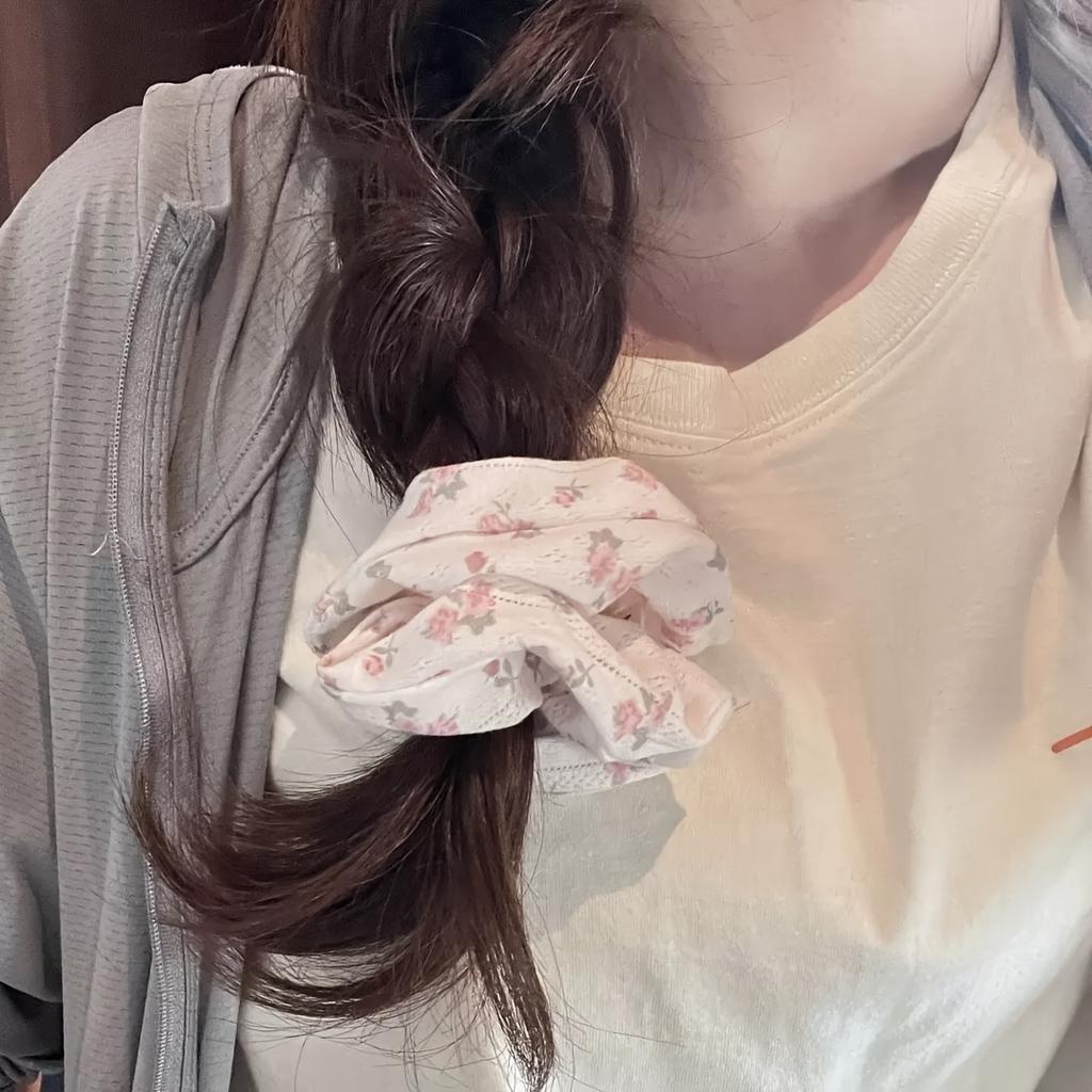 Cute Pink Floral Hair Tie - Soft Fabric, Whimsical Butterfly & Flower Design, Perfect for Ponytails & Buns, Stylish Accessory