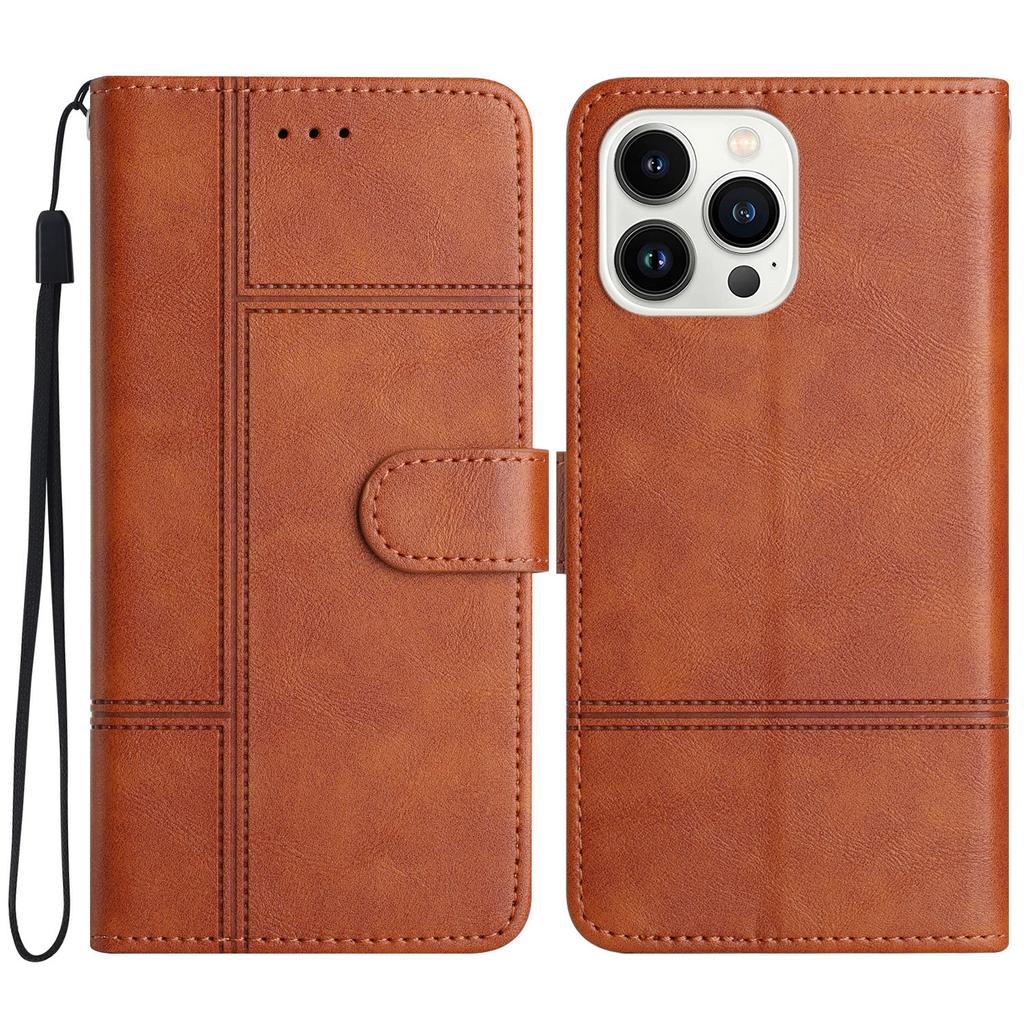 For iPhone 16 Pro Max Case Line Imprinted PU Leather Wallet Phone Cover