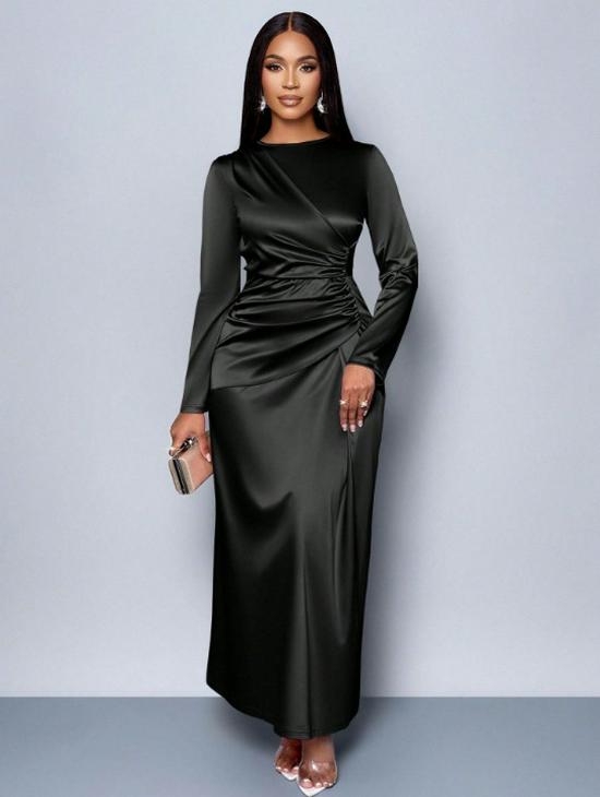 

2025 Elegant Satin Evening Gown - High-End Fashion in Solid Colors Large чорний