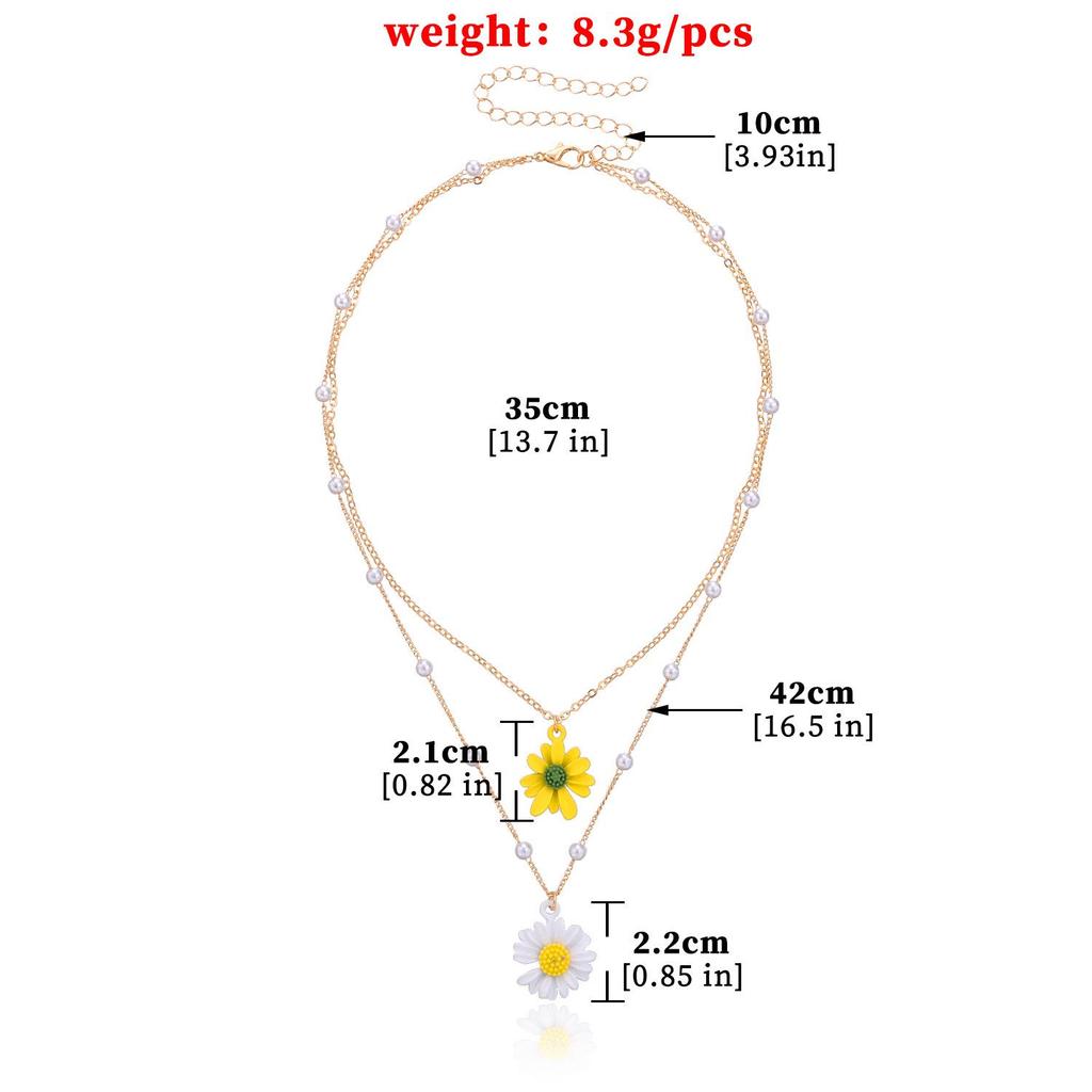 European & American Hip-Hop Pearl Daisy Double-Layer Pendant Necklace for Women