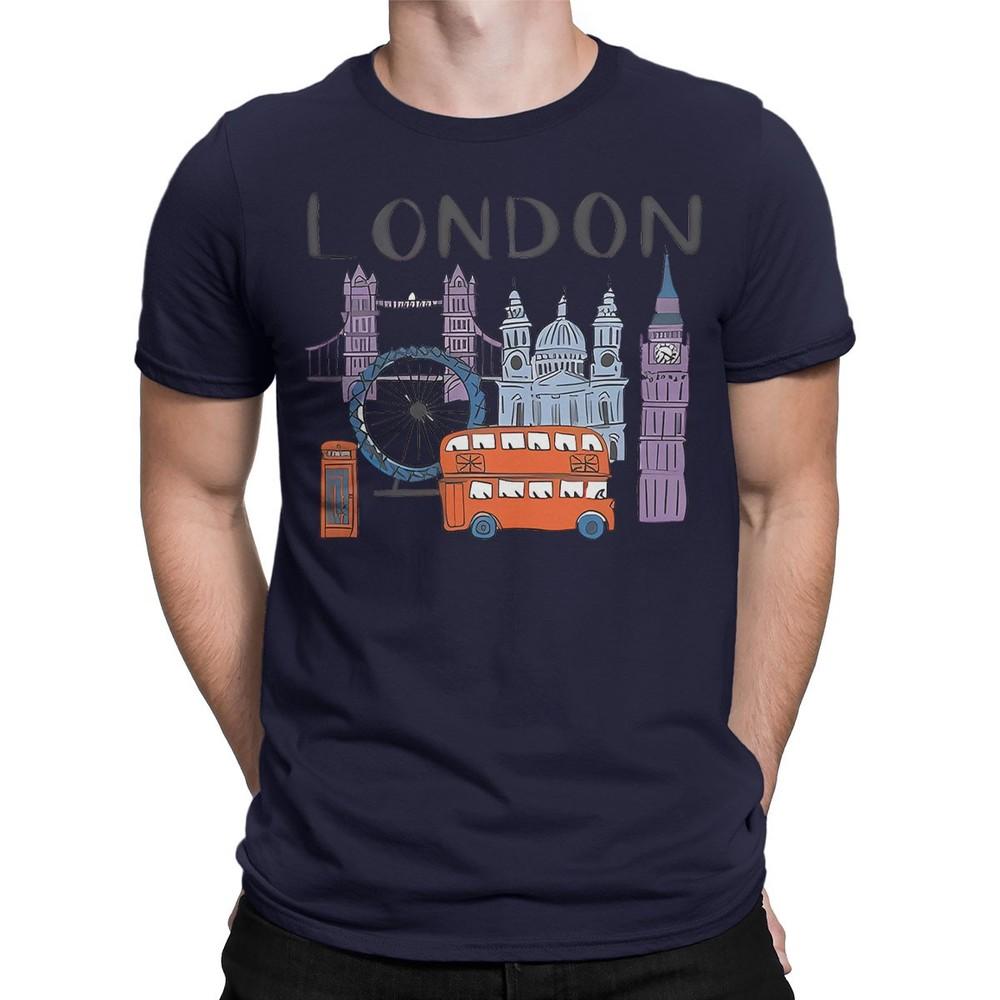 London Landmarks TShirt Famous British Icons Souvenir Cartoon Bus Tower T4901